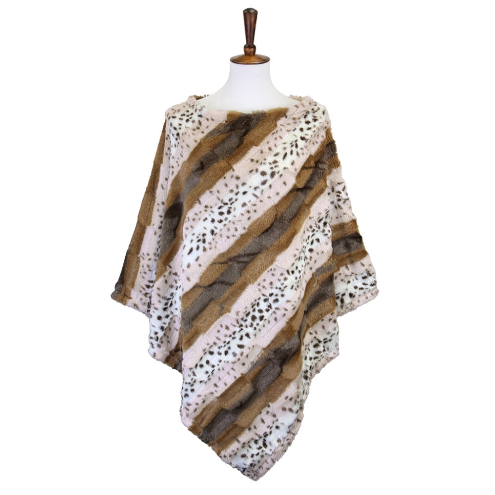 Beige Faux Fur Poncho Leopard Print Sweater Animal Fashion Statement Accessory - Picture 4 of 4